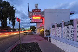 Nightscapes Prints: USA, Nevada, Reno, Flamingo Motel at dusk