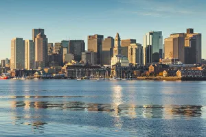 USA, New England, Massachusetts, Boston, city skyline from Boston Harbor