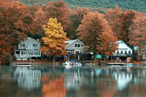 Boating Prints: USA, New England, Vermont, Addison County, Middlebury, Lake Dunmore, lake houses