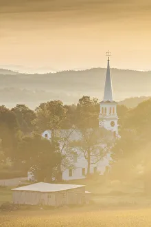 Vermont Prints: USA, New England, Vermont, Peacham, town church, dawn