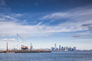 Bayonne Prints: USA, New Jersey, Bayonne, lower Manhattan and Statue of Liberty