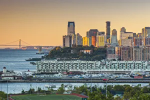 Jersey City Prints: USA, New Jersey, Jersey City, elevated city view, dawn