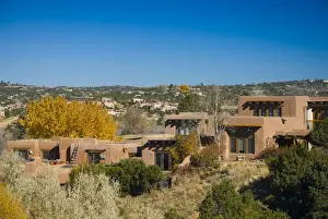 Adobe Prints: USA, New Mexico, Santa Fe, Houses in traditional adobe style