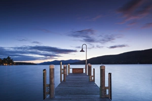Lake George Prints: USA, New York, Adirondack Mountains, Lake George, boat pier, dawn