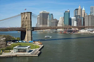Images Dated 21st June 2016: USA, New York, Brooklyn, Brooklyn Bridge and lower Manhattan
