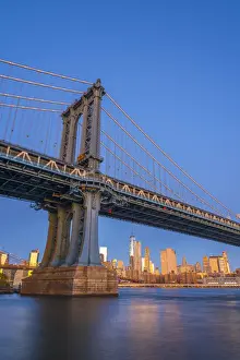 Brooklyn Prints: USA, New York, Brooklyn, Manhattan Bridge and Lower Manhattan Skyline