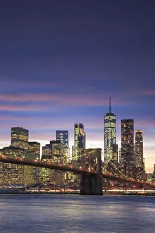 Images Dated 24th July 2018: Usa, New York City, Brooklyn, Brooklyn Bridge and Manhattan Skyline