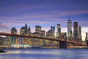 Images Dated 24th July 2018: Usa, New York City, Brooklyn, Brooklyn Bridge and Manhattan Skyline