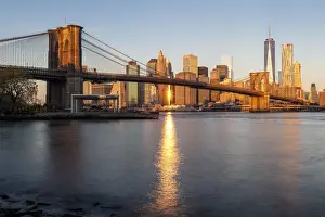 Brooklyn Bridge Prints: USA, New York City, Downtown Financial district of Manhattan, One World Trade Center