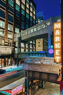 Vibrant Prints: USA, New York City, elevated view of the Chelsea Market from the High Line between Chelsea and Hudson Yards