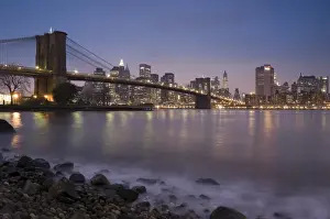 USA, New York City, Lower Manhattan and Brooklyn Bridge