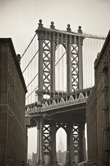 Us A Prints: USA, New York City, Manhattan Bridge & Empire State Building