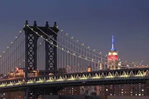 USA, New York City, Manhattan Bridge and Empire State Building