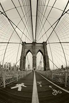 Us A Prints: USA, New York City, Manhattan, Brooklyn Bridge at dawn