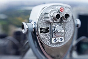 USA, New York City, Manhattan, coin operated Binoculars, on top of the Rockefeller