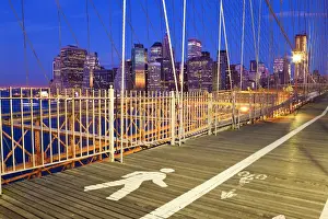 Brooklyn Bridge Prints: USA, New York City, Manhattan, Downtown Financial District City from the Brooklyn