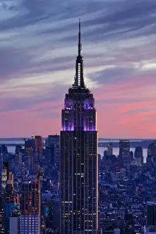 Down Town Prints: USA, New York City, Manhattan, Downtown Manhattan and the Empire State building from the Rockefeller
