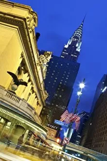 USA, New York City, Manhattan, Grand Central Station and the Chrysler building at dusk