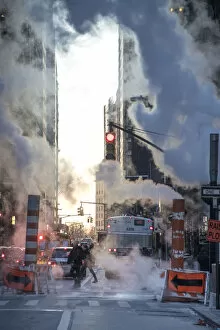 Usa, New York City, Manhattan, Lower Manhattan, Fulton Street with the typical Steaming