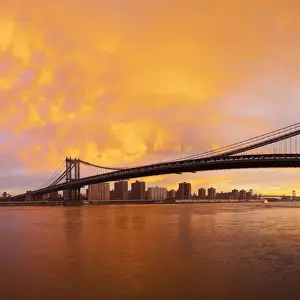 Cloud Formations Prints: USA, New York City, Manhattan, Manhattan Bridge spanning the East river