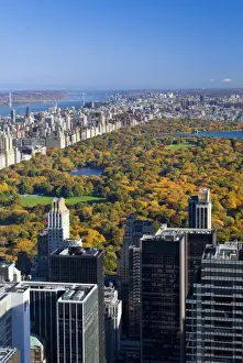 Rockefeller Center Prints: USA, New York City, Manhattan, View of Uptown Manhattan and Central Park from the viewing deck of