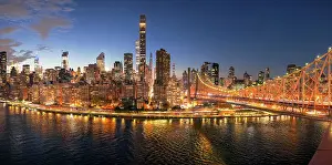 East River Prints: USA, New York City, Queensboro bridge and the Roosevelt island
