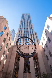 Atlas Statue Prints: USA, New York City, View of the Atlas Statue near Rockefeller Center