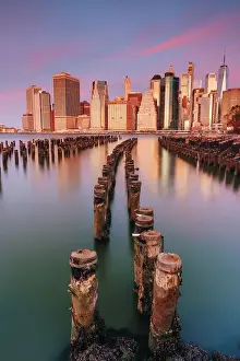 Q4 2023 Prints: USA, New York City, view of the Financial District with the Granite Prospect old pier in the foreground