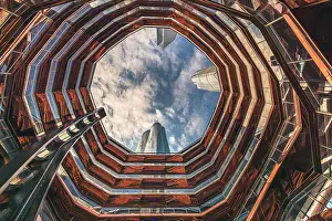 Vibrant Prints: USA, New York City, View from below of the Vessel building in Hudson Yards area