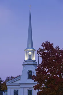 Finger Lakes Prints: USA, New York, Finger Lakes Region, Hammondsport, village church, dawn