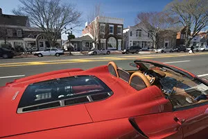 Images Dated 20th November 2009: USA, New York, Long Island, The Hamptons, East Hampton, downtown and red Ferrari sportscar