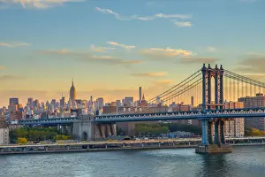 Elevated Viewpoint Prints: USA, New York, Manhattan Bridge and Empire State Building in Midtown, East River