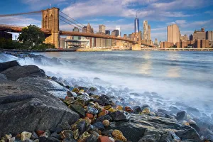 Motion Gallery: USA, New York, Manhattan and Brooklyn Bridge across East River, from Dumbo, Brooklyn