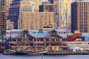 East River Prints: USA, New York, Manhattan, Lower Manhattan across East River, South Street Seaport
