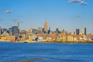 Empire State Prints: USA, New York, Manhattan, Midtown Manhattan and Empire State Building across Hudson River