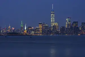 Lower Prints: USA, New York, Manhattan, New York Harbor and Statue of lLberty