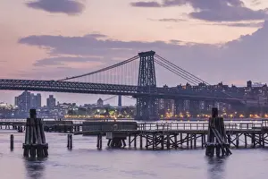 Late Afternoon Prints: USA, New York, New York City, Brooklyn-Williamsburg, Williamsburg Bridge, late afternoon