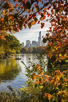 USA, New York, New York City, Central Park, rowing on The Lake, autumn