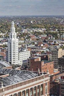 USA, New York, Western New York, Buffalo, elevated view of downtown and the Electric