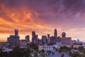 USA, North Carolina, Charlotte, elevated view of the city skyline from the southeast