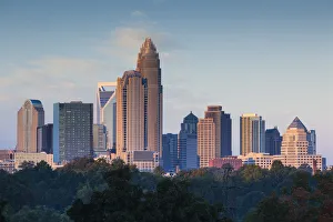 Charlotte Prints: USA, North Carolina, Charlotte, elevated view of the city skyline from the northeast