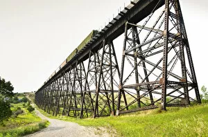 Images Dated 23rd September 2021: USA, North Dakota, Minot, High Line Railroad Bridge, Hi-Line, Freight Train