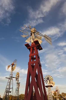 Rt 66 Prints: USA, Oklahoma, Elk City, vintage farm windmills