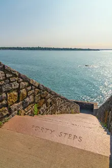 Newport Prints: USA, Rhode Island, Newport, Easton Bay, Cliff Walk, Forty Steps