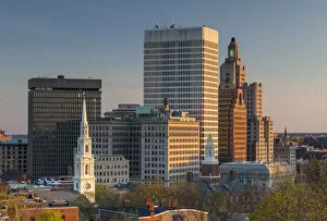 USA, Rhode Island, Providence, city skyline from Prospect Terrace Park, sunset
