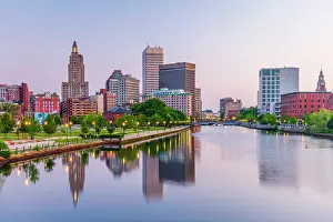 Rhode Island Prints: USA, Rhode Island, Providence, Downtown skyline and Providence River