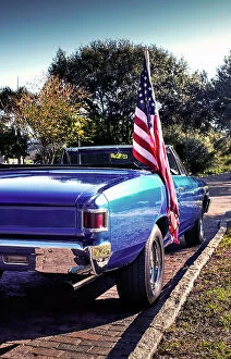 Images Dated 13th February 2023: USA, Saint Petersburg, Florida, 1960's Chevrolet Chevelle, American Flag