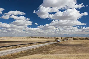 South Dakota Prints: USA, South Dakota, Cactus Flat, elevated view of Interstate highway I-90
