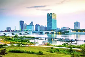 Riverfront Prints: USA, Toledo, Ohio, Downtown Skyline, Maumee River, Glass City Metropark