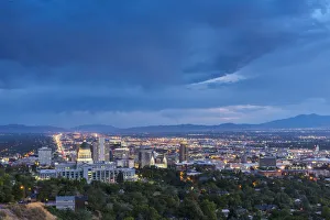 State Capitol Prints: USA, Utah, Davis County, Salt Lake City, capitol, State street and capitol at dusk